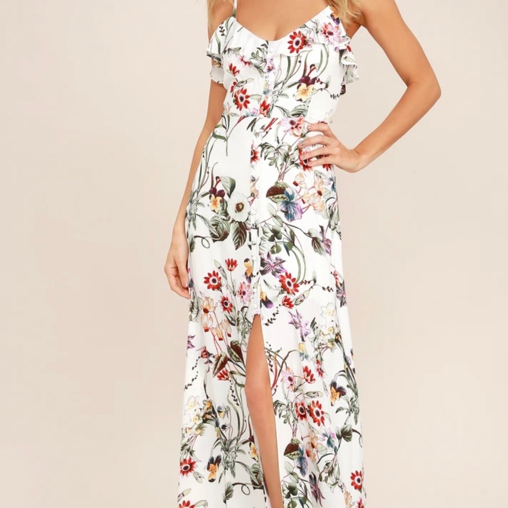Lulus NWT bloom on ivory floral print maxi dress